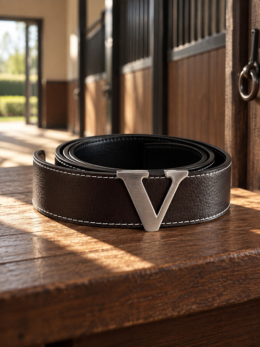 Black leather Belt with Silver Buckle