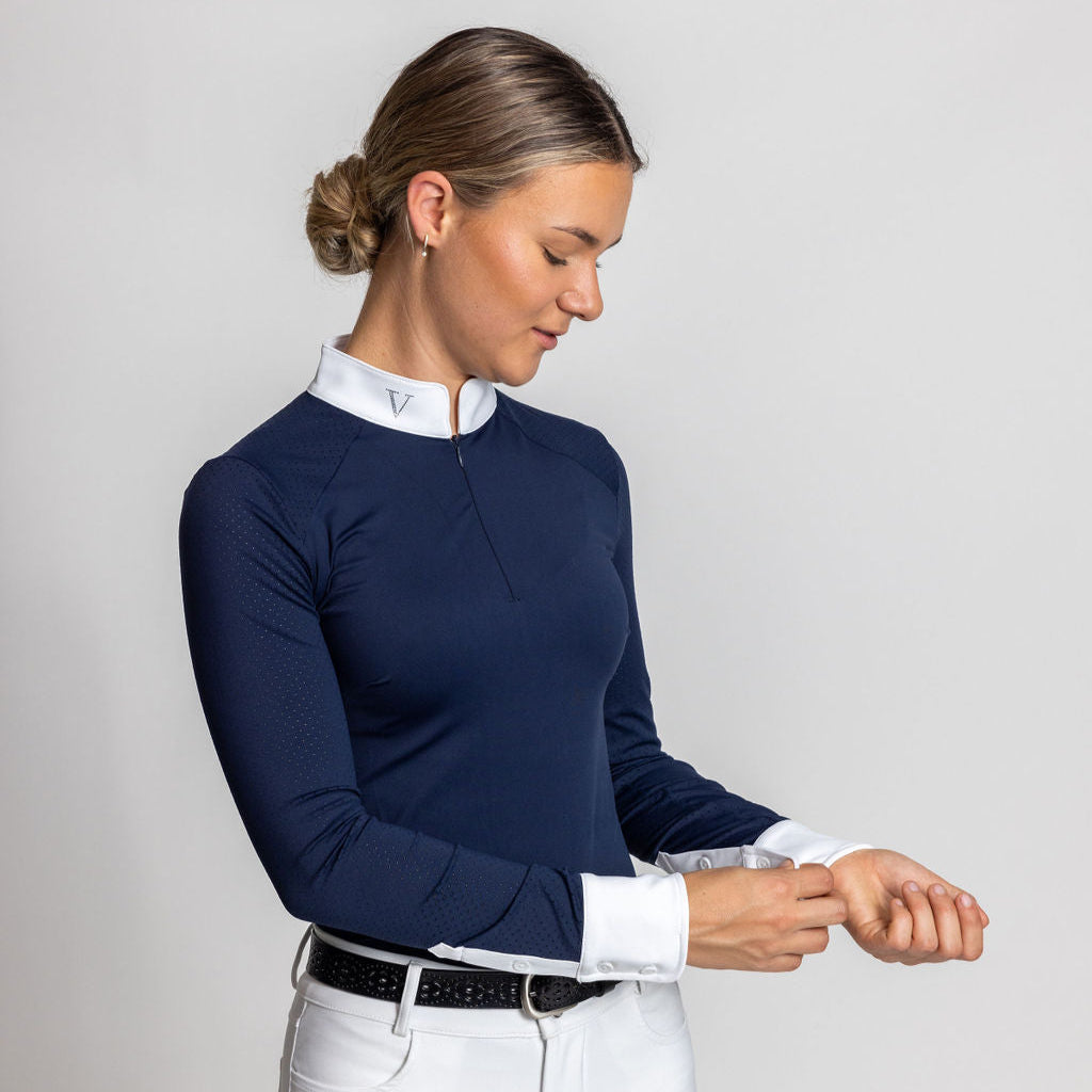 Navy Long Sleeve Victus Equestrian Show Shirt